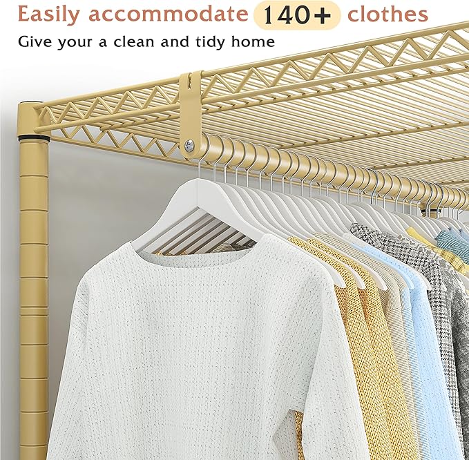 Raybee 79" H Heavy Duty Rolling Garment Rack for Hanging Clothes Adjustable Clothing Rack with Wheels, Hanging Rods,79" H X35.5 W X15.7 D,Yellow