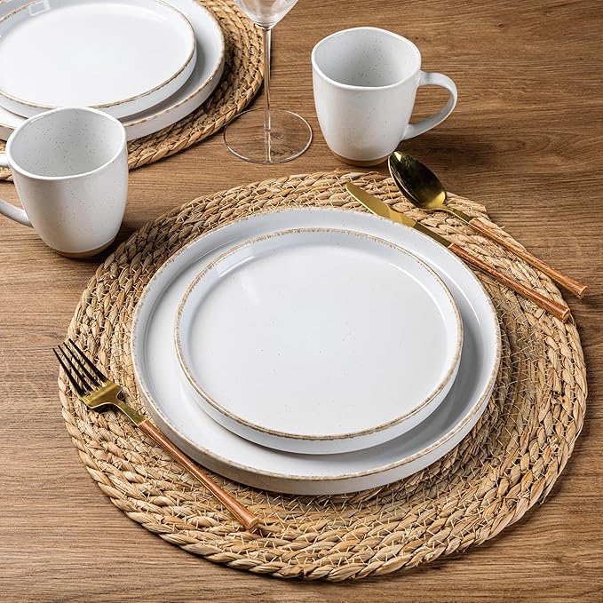 AmorArc Ceramic Dinnerware Sets for 4, 12 Pieces Handpainted Plates and Bowls Set with Rustic Terracotta Underside, Scratch Resistant Stoneware Dishes Set, Dishwasher & Microwave Safe