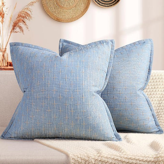 ZWJD Pillow Covers 26x26 Set of 2 Soft Polyester Textured Pillow Covers with Stylish Flange Edge Cozy Farmhouse Throw Pillows for Couch Bed Sofa Living Room