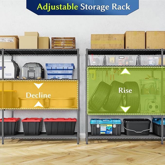 52.36''W Storage Shelves Metal Shelving Unit Load 1120LBS 4 Tier Wire Shelving for Storage Rack Adjustable Garage Shelving Heavy Duty for Pantry Kitchen Garage,52.36Wx13.78Dx59H