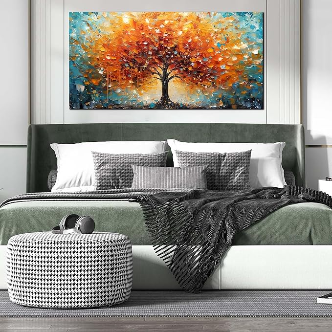 Zoyotago Large Canvas Wall Art Orange Yellow Tree Picture Modern Canvas Prints Ready to Hang for Bedroom Living Room Size 24x48