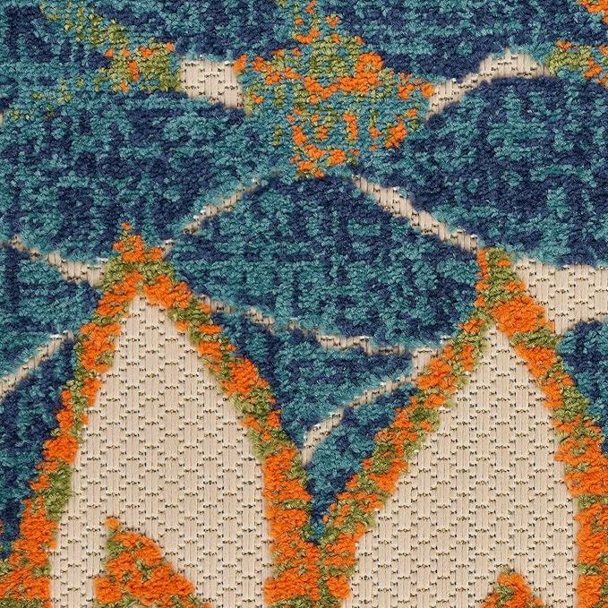 Nourison Home Aloha Indoor Outdoor Blue Green 5'3" x 7'5" Area Rug, Easy Cleaning, Non Shedding, Bed Room, Living Room, Dining Room, Backyard, Deck, Patio (5x7)