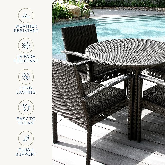 Honeycomb Outdoor Essentials Set of 2 Square Seat Pads, 19 x 19, Zaire Black Dining Chair Cushions for Patio Furniture