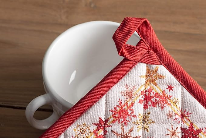 Maison d' Hermine 100% Cotton Oven Mitt & Pot Holder Set (7.5"x13" & 8"x8") Heat Resistant BBQ Cooking Gloves with Loop for Thanksgiving Christmas Decorations Handling Hot Pans (Crystal Star)