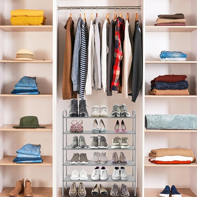 Simple Houseware 5-Tier Shoe Rack Storage Organizer, Grey
