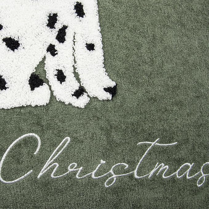Cute Spotted Dog Christmas Pillow Covers 18x18, Embroidered Throw Pillow Covers Christmas Decorations Holiday Pillows for Home Couch, Green White/Black Velvet Cushion