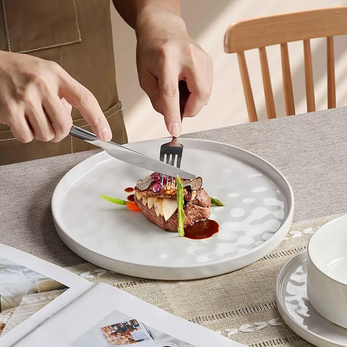 Herogo 24 Pieces Dinnerware Sets for 8, Dishes Plates and Bowls Sets for Kitchen, Dinner Stoneware Dishware, Dishwasher & Microwave Safe, Speckled White