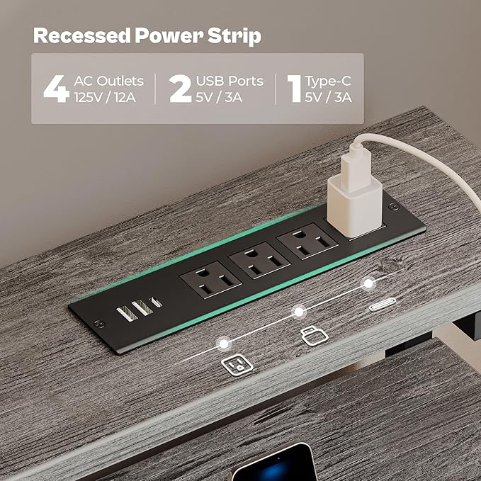 Huuger Gaming Desk with 6 Drawers, Computer Desk with LED Lights Power Outlets and Type-C, 47 Inch Office Desk with Storage, Monitor Stand, Writing Desk Work Desk for Home Office, Bedroom, Study, Grey