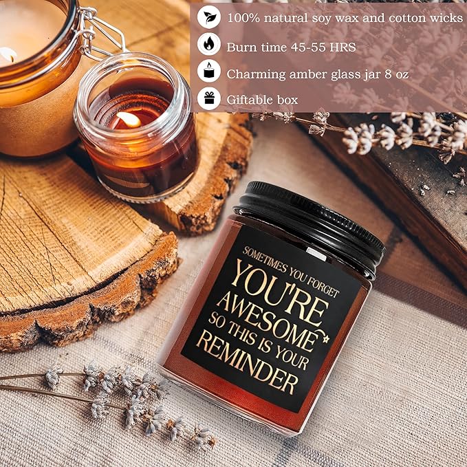 Inspirational Gift Candles for Women Men - Birthday, Appreciation, Thank You, Relaxing Gift for Her Friend Coworker Sister Son - You're Awesome Natural Soy Mahogany Teakwood Candle for Home