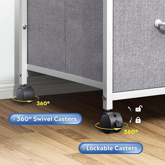 DEVAISE 3 Drawer Mobile File Cabinet, Rolling Printer Stand with Open Storage Shelf, Fabric Lateral Filing Cabinet fits A4 or Letter Size for Home Office, Light Grey