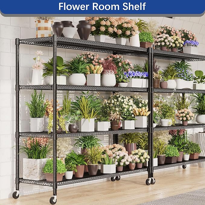 REGILLER 4-Wire Shelf Adjustable Heavy Duty Storage Shelves, Metal Organizer Wire Rack for Laundry Bathroom Kitchen Pantry Closet Garage Shelving with Wheel(Black,24" Dx59.6 Wx72.2 H)