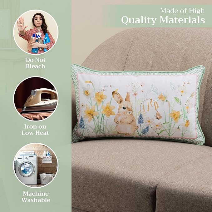 Maison d' Hermine Decorative Pillow Cover 100% Cotton 12"x20" Rectangular Washable Cushion Covers with Invisible Zipper for Couch, Bedroom, Home, Easter Dew