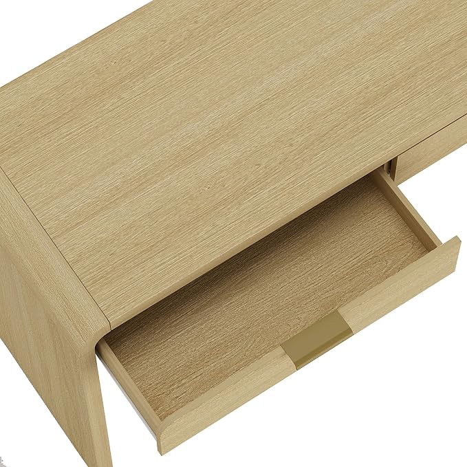 Manhattan Comfort Grace 54" Modern Home Office Desk with Drawers, Metal Handles, and Ample Workspace, Stylish Wood Table for Writing, Vanity, Work or Study, Natural Oak & Gold