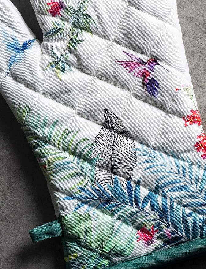 Maison d' Hermine Oven Gloves 100% Cotton Oven Mitt 7" x 13" with Loop Heat Resistant, BBQ, Cooking Gloves, Baking, Grilling, Kitchen, Handling Hot Pans Spring/Summer (Pack of 1, Tropiques)