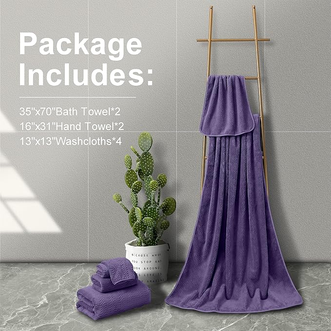 Ultra Soft 8 Piece Textured Bath Towel Set for Bathroom Shower Pool, Kitchen, Quick Dry, Lightweight Highly Absorbent - 2 Oversized Bath Towel Sheets, 2 Hand Towels, 4 Washcloths