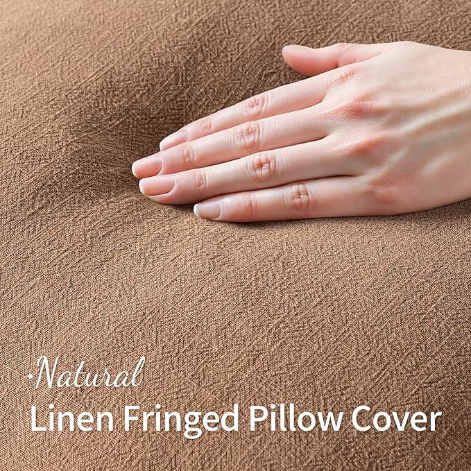 MIULEE Decorative Lumbar Throw Pillow Covers Neutral Linen Fringe Throw Pillows Set of 2 Brown Boho Farmhouse Cushion Covers with Tassels for Couch Sofa Bed Living Room Spring Home Decor 12x20 Inch