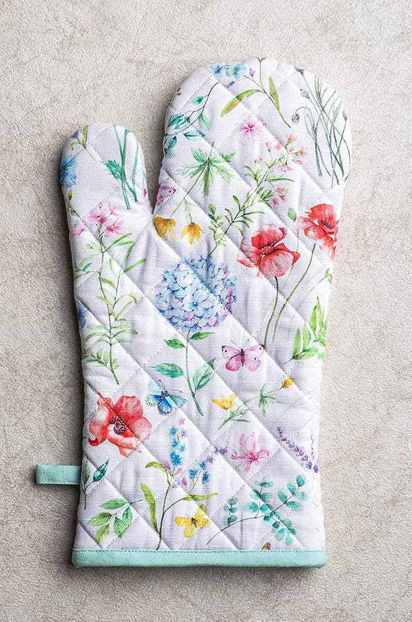 Maison d' Hermine Oven Gloves 100% Cotton Oven Mitt 7" x 13" with Loop Heat Resistant, BBQ, Cooking Gloves, Baking, Grilling, Kitchen, Handling Hot Pans Spring/Summer (Pack of 1, Just Floral)