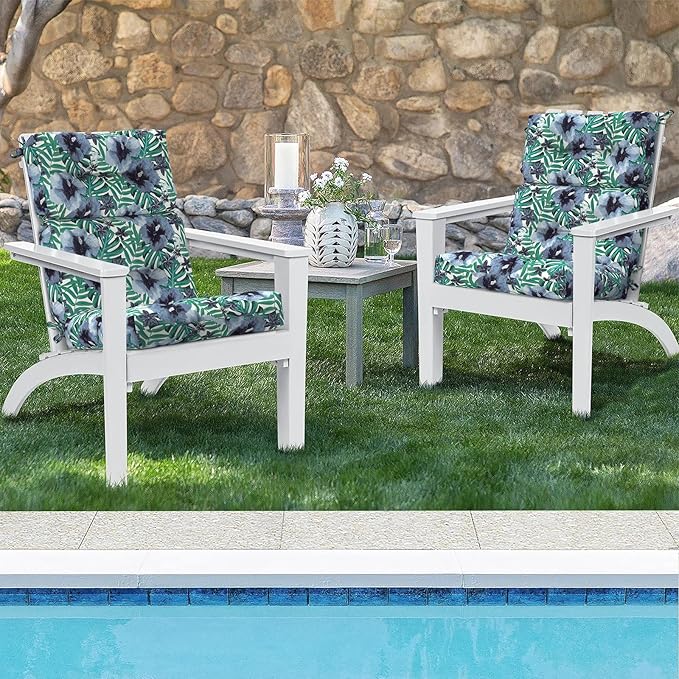 Set of 2 Outdoor High Back Chair Cushions 44"x 22",Water Repellent Rocking Cushion Replacement, Seat/Back Chair Cushions for Patio,Porch,and Indoor - Blue Salmone Tropical