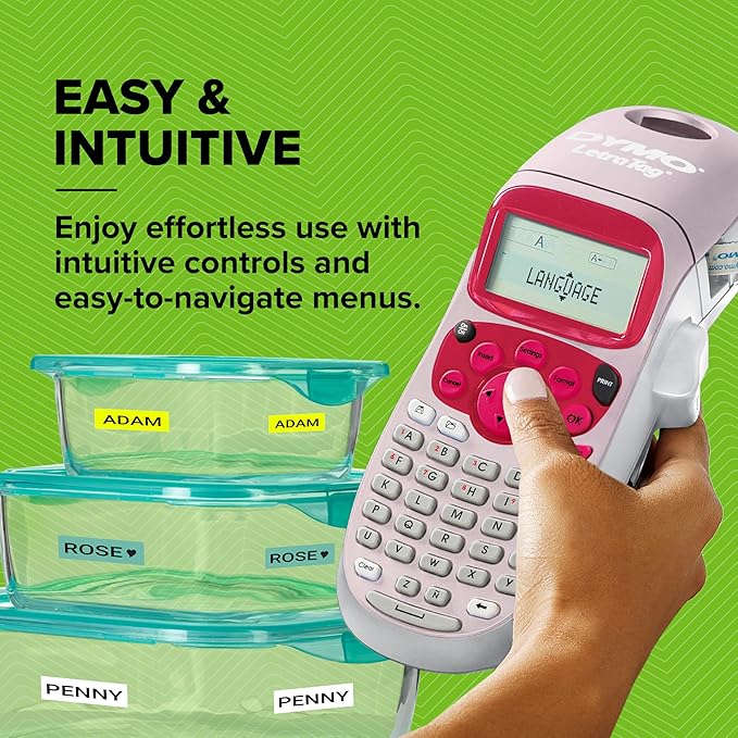 DYMO LetraTag LT-100H Handheld Label Maker | ABC Keyboard Label Printer with Easy-to-Use, 13 Character LCD Screen | Great for Home & Office Organisation | Pink