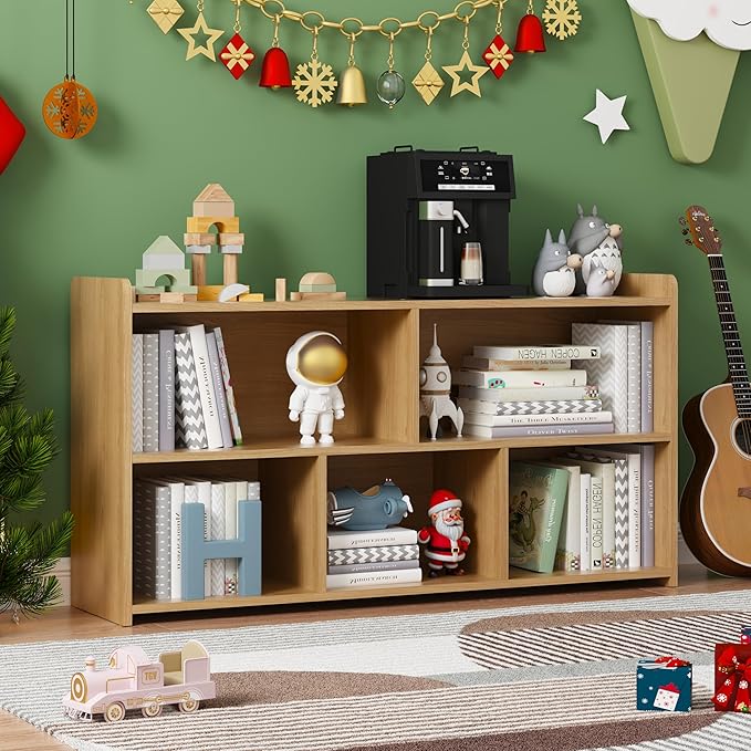 Kids Book Shelf Set of 2, 5 Cubes Storage Organizer Montessori Shelf, Wooden Kids Bookcase, Toy Storage Organizer for Children, Toddler Bookshelf Cube Shelf for Kid’s Room, Classroom