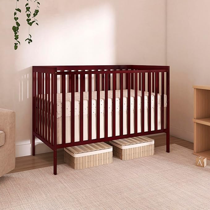 Dream On Me Synergy 5-in-1 Convertible Full-Size Baby Crib with Toddler, Day & Full Bed Conversion in Cherry, GreenGuard Gold & JPMA, 3 Mattress Heights, Sustainable Pinewood