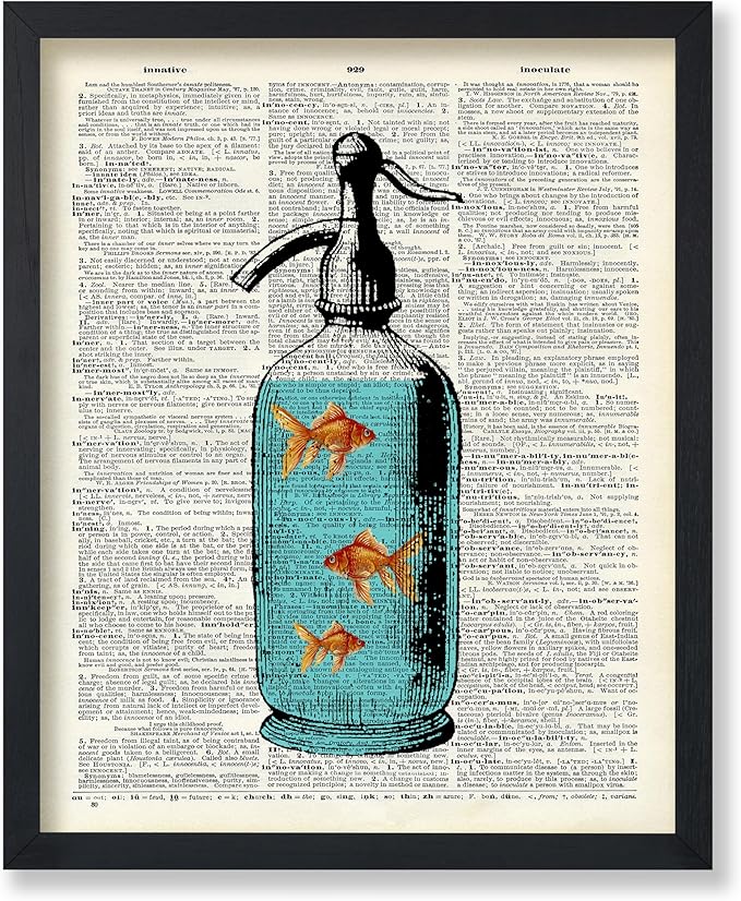 Poster Master Dictionary Art Poster - Goldfish Bowl Print - Fish Art - Aquarium Art - Gift for Men, Women & Animal Lover - Minimal Decor for Living Room, Bathroom or Office, 18x24 Unframed Wall Art