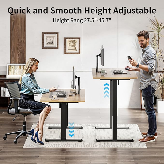 BIZUM 40x24 Inch Electric Standing Desk with Memory Presets, Quiet Motor Height Adjustable Stand Up Desk for Home Office & Gaming, Ergonomic Sit Stand Workstation，Light Rustic Brown