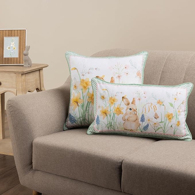 Maison d' Hermine Decorative Pillow Cover 100% Cotton 12"x20" Rectangular Washable Cushion Covers with Invisible Zipper for Couch, Bedroom, Home, Easter Dew