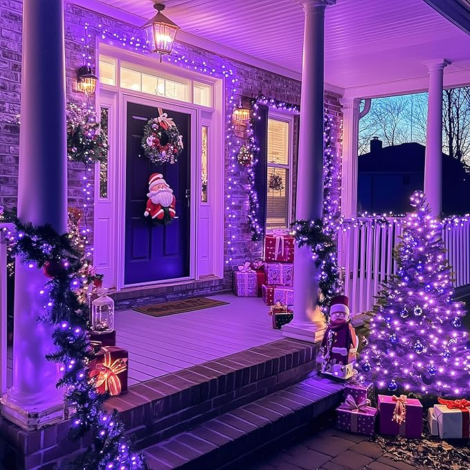 JMEXSUSS 2 Pack Purple Solar Christmas Lights, Total 400 LED 151FT Solar String Lights Outdoor Waterproof, 8 Modes Purple Halloween Light for Outside Patio Yard Xmas Tree Christmas Decorations