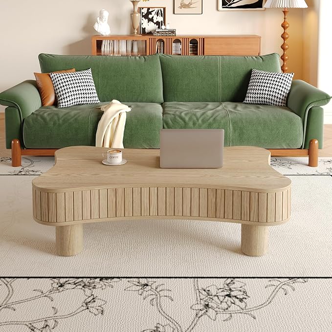 42.5'' Modern Lift Top Coffee Table for Living Room, Solid Natural Wood Center Table, Fluted Panel Design, Storage Compartments, 42.5x27.2 Inch Surface, Hydraulic Lift Mechanism, Easy Assembly