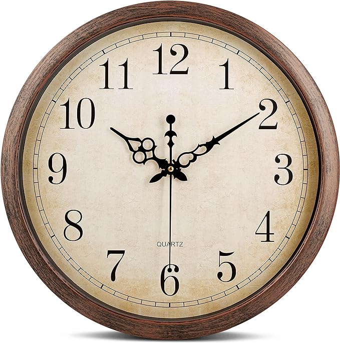 Bernhard Products Vintage Brown Wall Clock Silent Non Ticking 16 Inch Extra Large Quality Quartz Battery Operated Round Decorative Easy to Read for Home Kitchen Living/Dining Room Bedroom Office