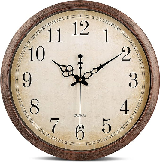 Bernhard Products Vintage Brown Wall Clock Silent Non Ticking 16 Inch Extra Large Quality Quartz Battery Operated Round Decorative Easy to Read for Home Kitchen Living/Dining Room Bedroom Office
