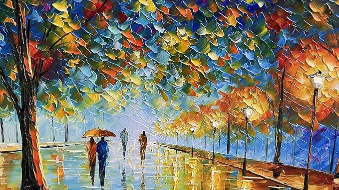 Tyed Art- Contemporary Landscape Art oil painting canvas rainy night street scene hand-painted acrylic frame wall art modern canvas painting living room bedroom office decoration Painting 24x48inch