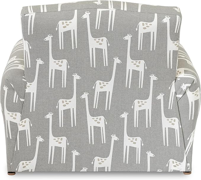 Toddler Personalized Armchair, Kids Upholstered Rocking Chair with Personalization, Toddler Chair with Personalized Name, Comfy Child Armchair, (Grey Giraffes Print, Rockers)