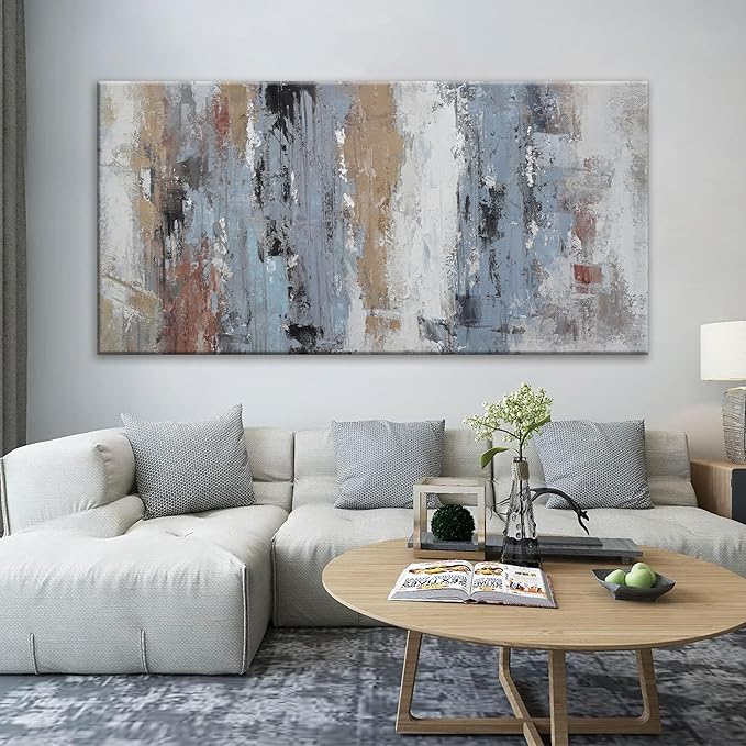 YISXINOAG Abstract Wall Art For Living Room Colorful Canvas Art Wall Decor Large Teal Blue White Wall Art Office Decor Abstract Painting For Home Bedroom Hotel Artwork 29x58 Inch