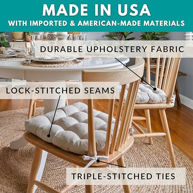 Barnett Home Decor Avante Navy Blue Dining Chair Cushions - 15 x 17 Size Small Chair Pad - Latex Foam Fill - Reversible - Made in USA (Blue White Stripe/Small)