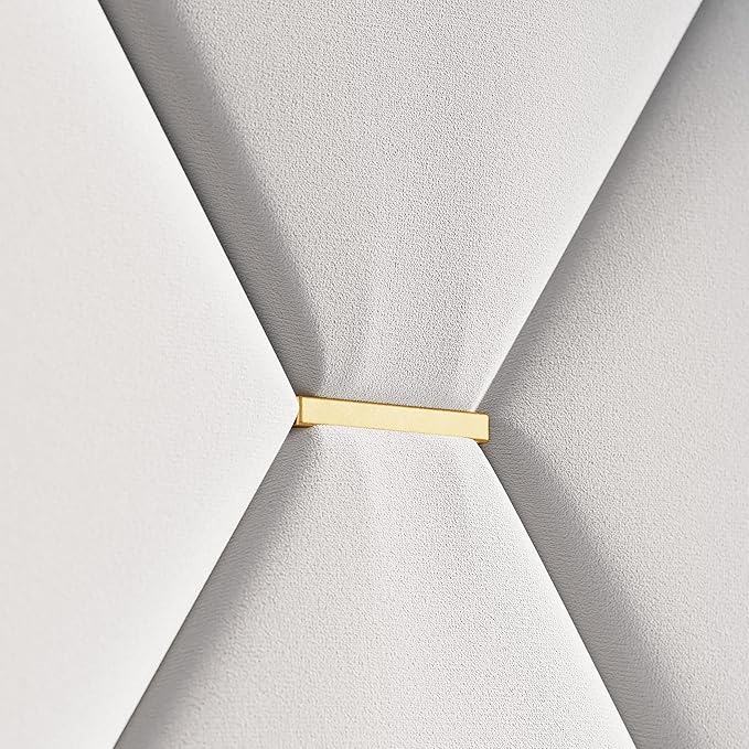 Allewie Velvet Queen Upholstered Bed Frame with Wingback Storage Headboard & Charging Station, Platform Bed with Diamond Tufted Design & Gold Trim, No Box Spring Needed, Easy Assembly, White