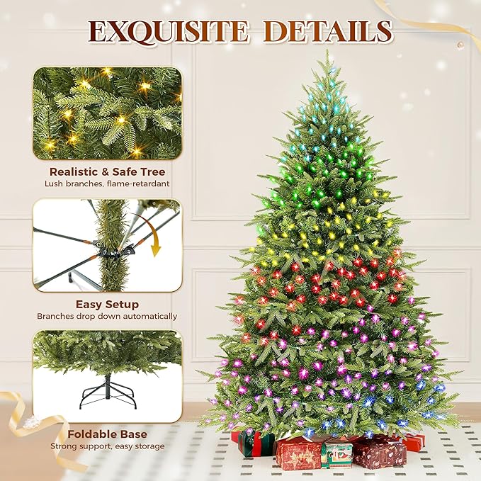 HOLLO STAR 7.5 ft Prelit Christmas Tree with 700 LED Lights, App Control, Aspen Artificial Christmas Tree, Multi-Color RGBW Lights, 2928 PE & PVC Branch Tips, for Home, Party
