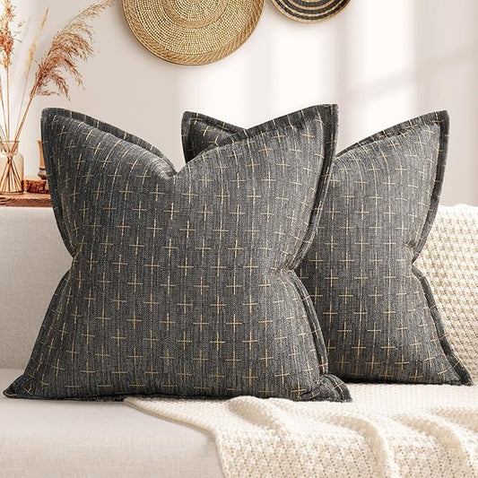 ZWJD Pillow Covers 26x26 Set of 2 Soft Polyester Textured Pillow Covers with Stylish Flange Edge Cozy Farmhouse Throw Pillows for Couch Bed Sofa Living Room