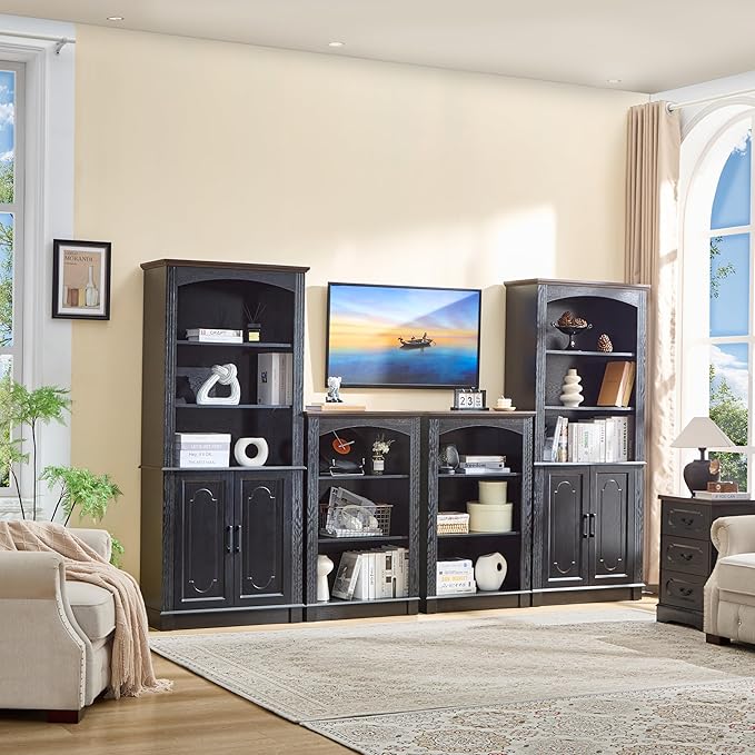 Black Bookshelf, 3 Tier Bookcase and Kids Bookshelf, Small Storage Cabinet with Wooden Cube Storage Organizer, Modern Book Shelf for Bedroom Furniture, Living Room, Office, Toy Organizer Cabinet