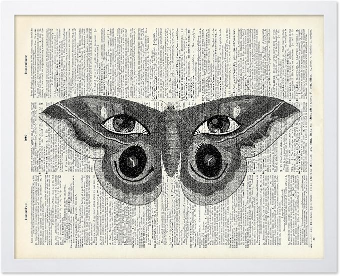 Poster Master Dictionary Art Poster - Butterfly Print - Eyes on Wings Art - Insect Art - Gift for Men, Women & Animal Lover - Gothic Decor for Living Room, Bedroom or Dorm, 16x20 White Framed
