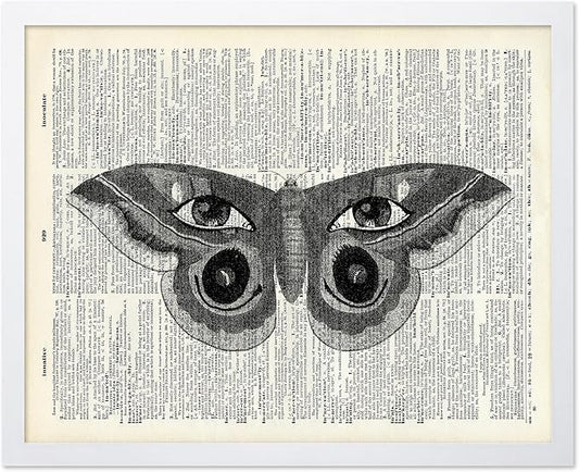 Poster Master Dictionary Art Poster - Butterfly Print - Eyes on Wings Art - Insect Art - Gift for Men, Women & Animal Lover - Gothic Decor for Living Room, Bedroom or Dorm, 11x14 White Framed