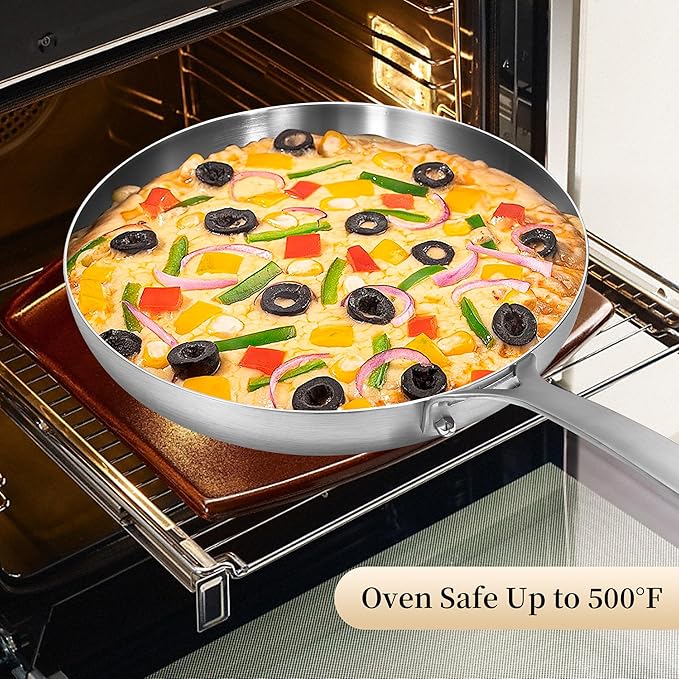 Inqibee 8.5-10-12 Inch Tri-Ply Stainless Steel Frying Pan Set with Lids,Skillets,Induction Cooking Pans,Pots and Pans Set,Dishwasher and Oven Safe,Detachable Handle