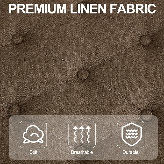 43.5'' Linen Bedroom Bench, Upholstered End of Bed Bench with Tufted Button, Padded Vintage Dining Bench, Entryway Bench with Solid Wood Legs, Kitchen, Living Room, Hallway, Brown Tufted