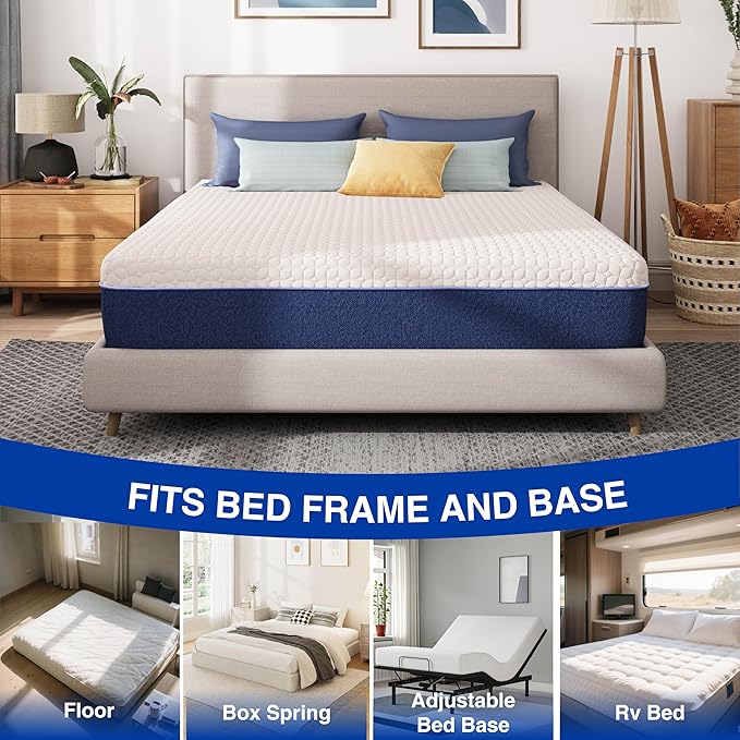 12 Inch Queen Gel Cooling Memory Foam Mattress, Pressure Relief, Medium Firm Support，Mattress in a Box, CertiPUR-US Certified