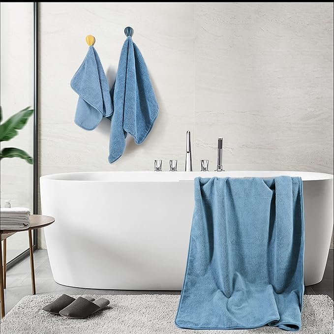 POLYTE Oversize, 60 x 30 in., Quick Dry Lint Free Microfiber Bath Towel Set, 6 Piece (Blue)