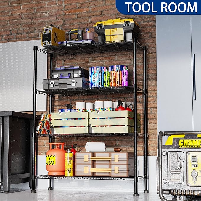 REGILLER 4-Wire Shelving Metal Storage Rack Adjustable Shelves,Standing Storage Shelf Units for Laundry Bathroom Kitchen Pantry Closet(Black,14.1" D x 36.1" W x 54" H)