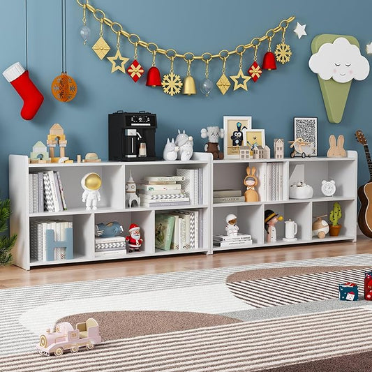 Kids Book Shelf Set of 2, 5 Cubes Storage Organizer Montessori Shelf, Wooden Kids Bookcase, Toy Storage Organizer for Children, White Toddler Bookshelf Cube Shelf for Kid’s Room, Classroom