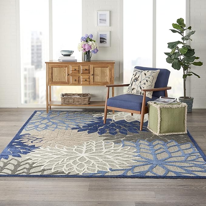 Nourison Home Aloha 9'6" x 13' Fabric Indoor/Outdoor Rug in Blue/Multi-Color