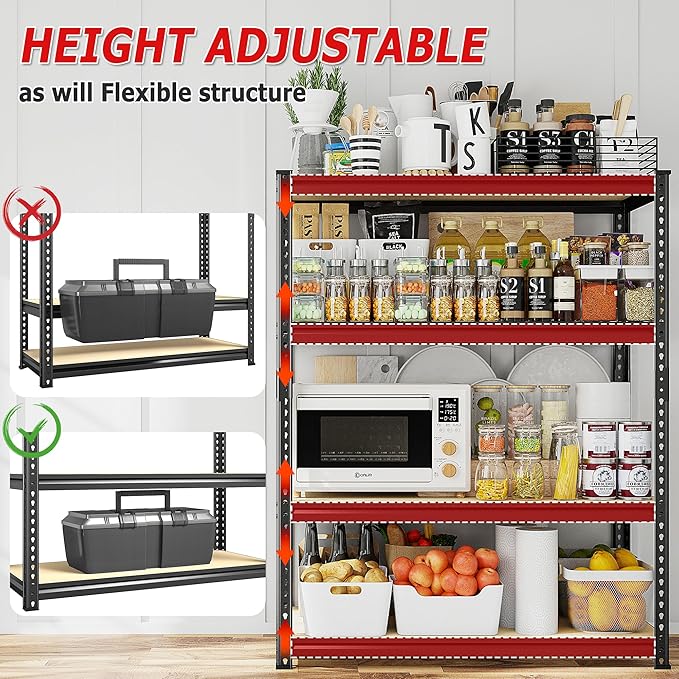 REIBII Storage Shelves Adjustable Metal Shelving 1600LBS Garage Shelves Industrial Metal Shelves 4 T ier Garage Shelving for Warehouse Basement Kitchen Pantry Closet, 11.8" D x 23.6" W x 56.7" H